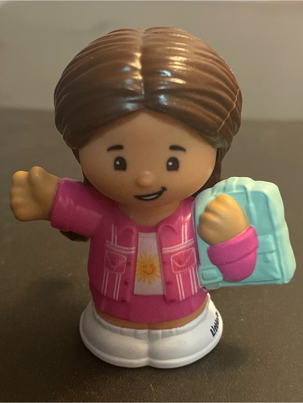 Little People Girl Figure Toy in Pink Jacket w/ mint green  Backpack school days